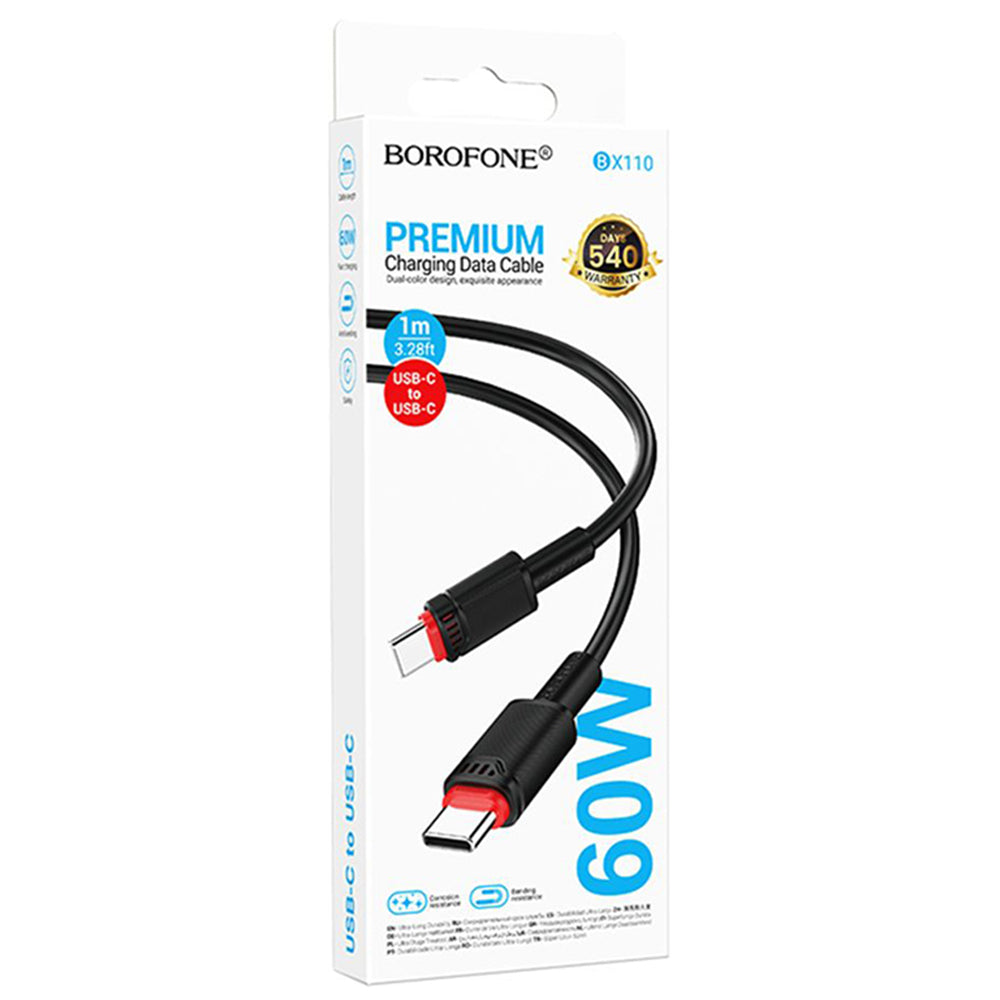 USB-C data- og ladekabel - USB-C Borofone BX110 Beneficio, 60W, 1m, Svart