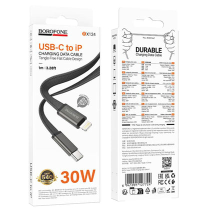 USB-C data- og ladekabel - USB-C Borofone BX124 Peace, 30W, 1m, svart