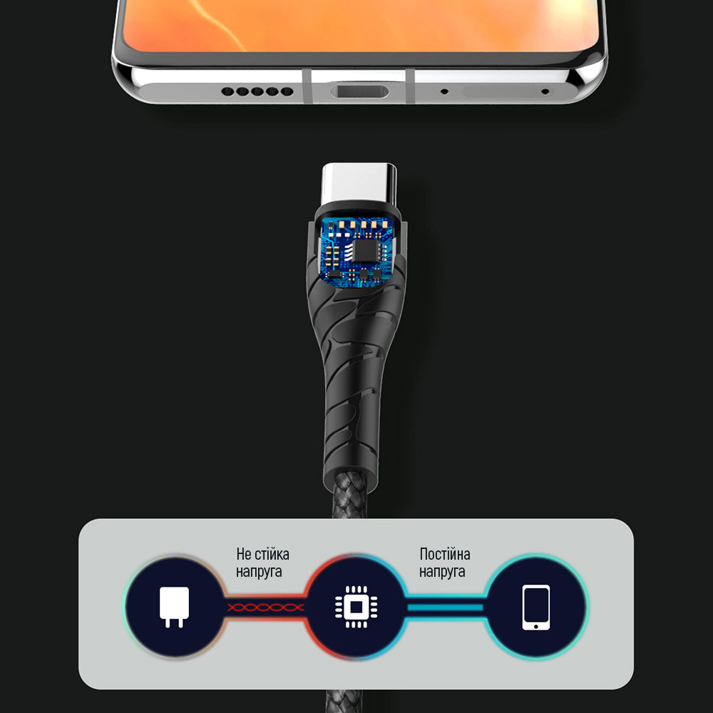USB-C til USB-C data- og ladekabel ColorWay CW-CBPDCC040, 65W, 1m, Grå