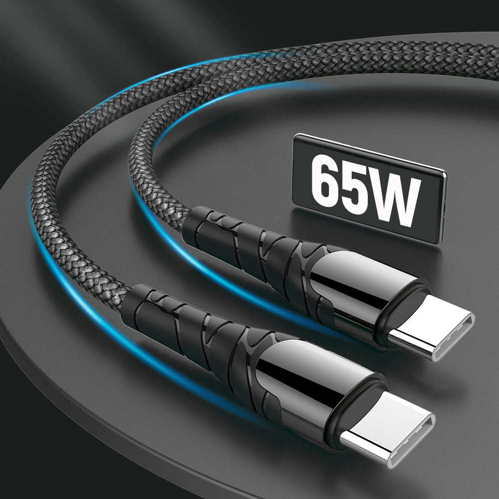 USB-C til USB-C data- og ladekabel ColorWay CW-CBPDCC040, 65W, 1m, Grå