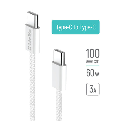 USB-C data- og ladekabel - USB-C ColorWay CW-CBPDCC061, 60W, 1m, Grå
