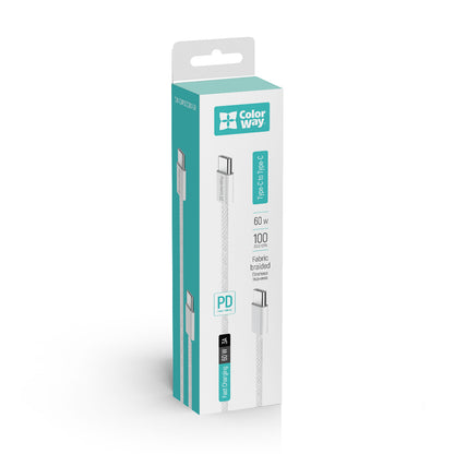USB-C data- og ladekabel - USB-C ColorWay CW-CBPDCC061, 60W, 1m, Grå