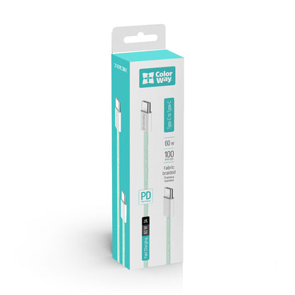 USB-C data- og ladekabel - USB-C ColorWay CW-CBPDCC061, 60W, 1m, Grønn