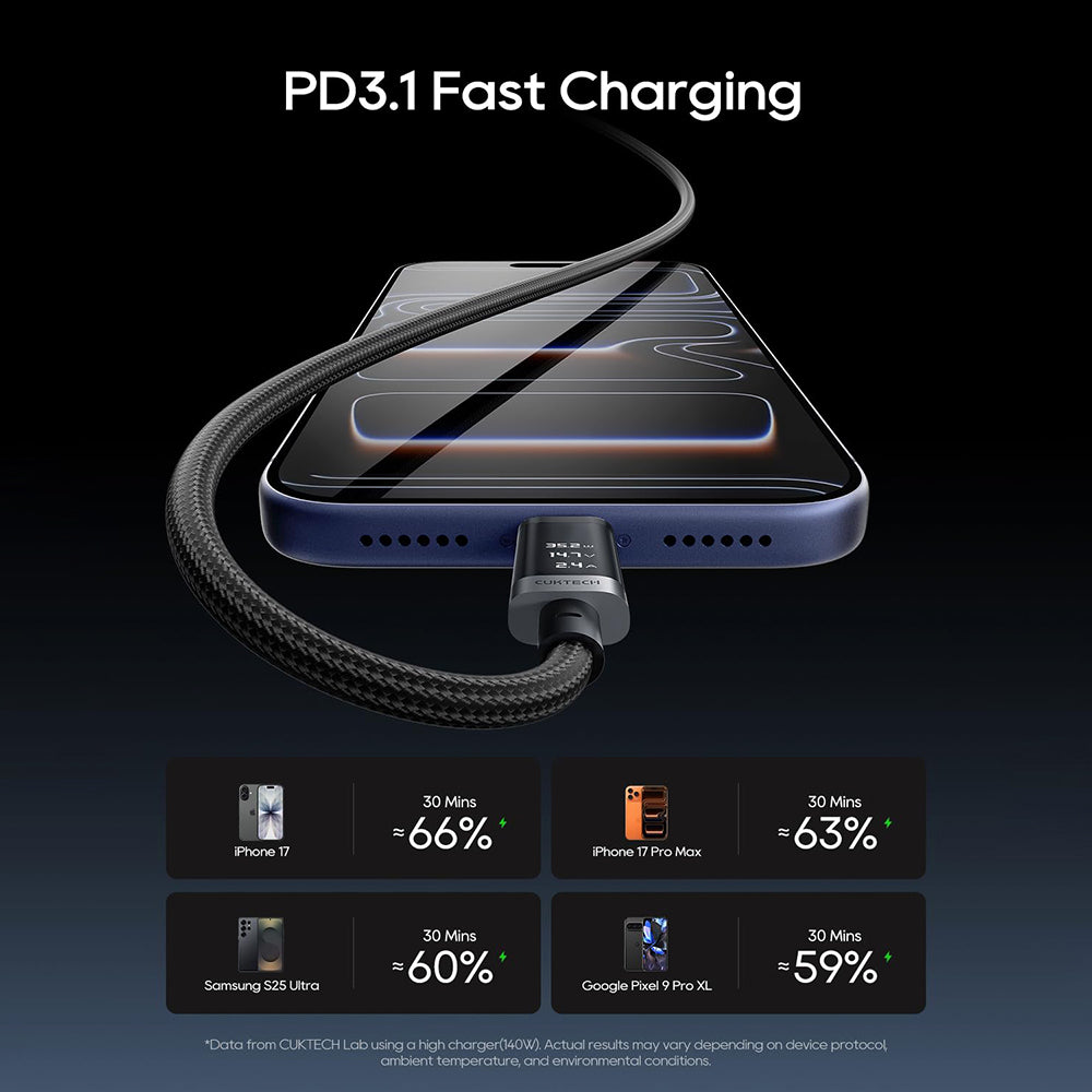 USB-C Data- og ladekabel - USB-C Cuktech CTC620P Display, 240W, 2m, Svart CCTC620POSBK