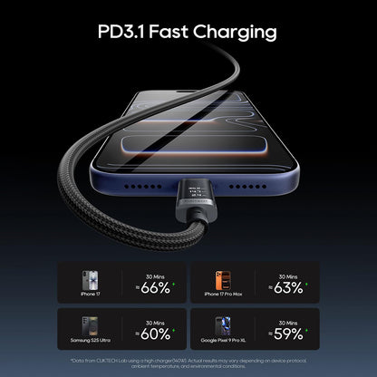 USB-C Data- og ladekabel - USB-C Cuktech CTC620P Display, 240W, 2m, Svart CCTC620POSBK