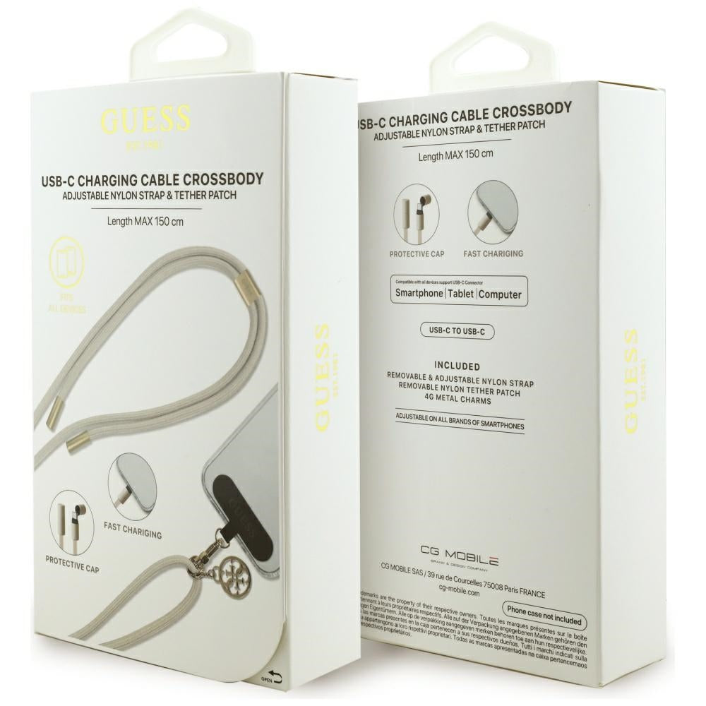 USB-C til USB-C data- og ladekabel Guess CBDY 4G Charm, 100W, 1,5m, Beige