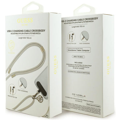 USB-C til USB-C data- og ladekabel Guess CBDY 4G Charm, 100W, 1,5m, Beige