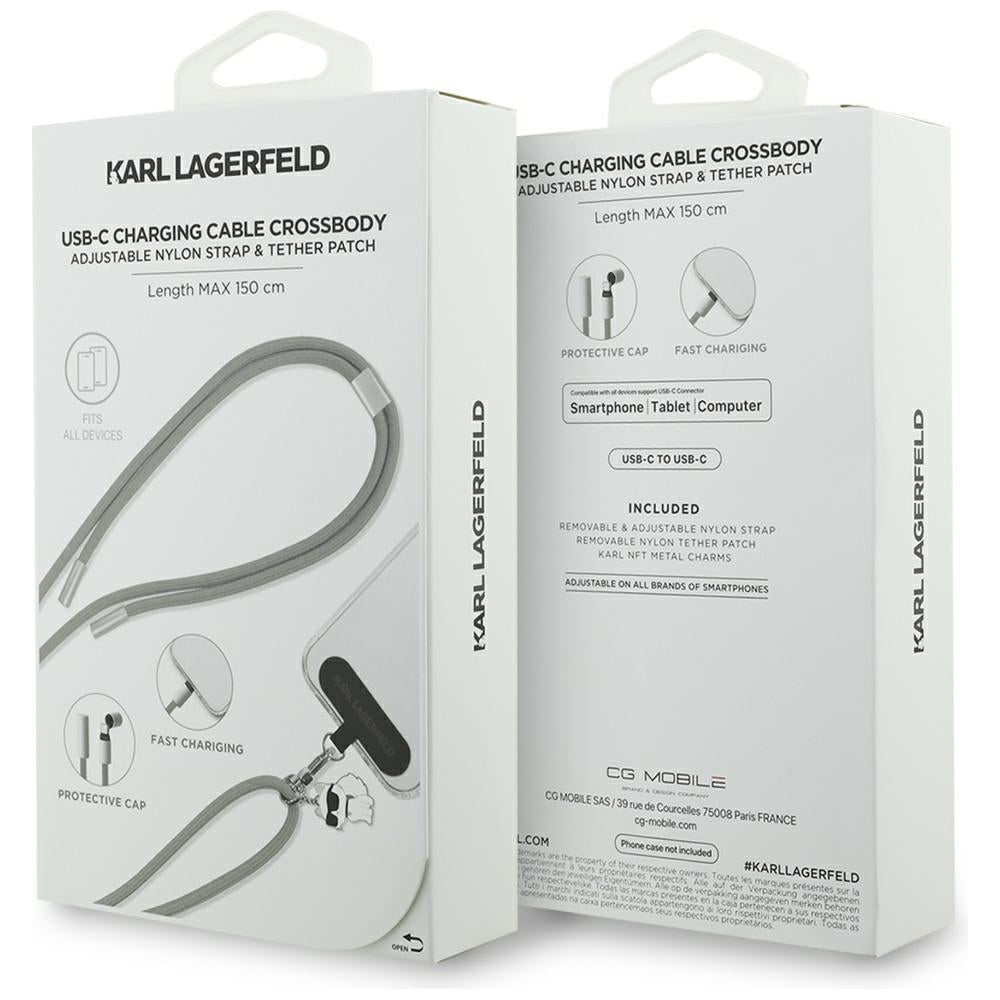 USB-C til USB-C data- og ladekabel Karl Lagerfeld Choupette Charm, 100W, 1,5m, Grå