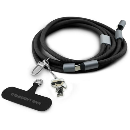 USB-C data- og ladekabel - USB-C Karl Lagerfeld Ikonik Charm, 100W, 1.5m, Svart