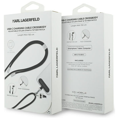 USB-C data- og ladekabel - USB-C Karl Lagerfeld Ikonik Charm, 100W, 1.5m, Svart