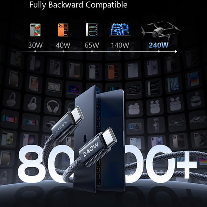 USB-C data- og ladekabel - USB-C Lisen, 240W, 2m, sett med 2 stykker, Marineblå YL0123070023