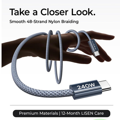 USB-C data- og ladekabel - USB-C Lisen, 240W, 2m, sett med 2 stykker, Marineblå YL0123070023