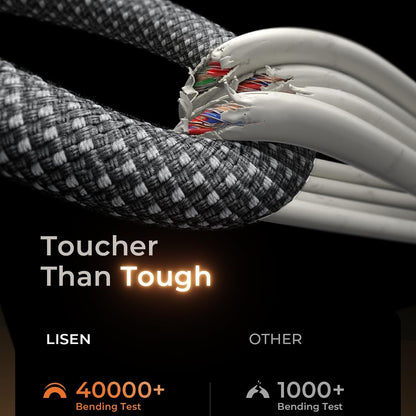 USB-C data- og ladekabel - USB-C Lisen, 60W, sett med 5 stykker (2 x 1m, 2 x 2m, 1 x 3m), Svart YL0123070010