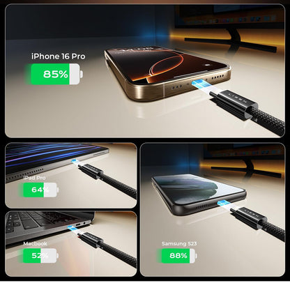 USB-C data- og ladekabel - USB-C Lisen, 60W, sett med 5 stykker (2 x 1m, 2 x 2m, 1 x 3m), Svart YL0123070010