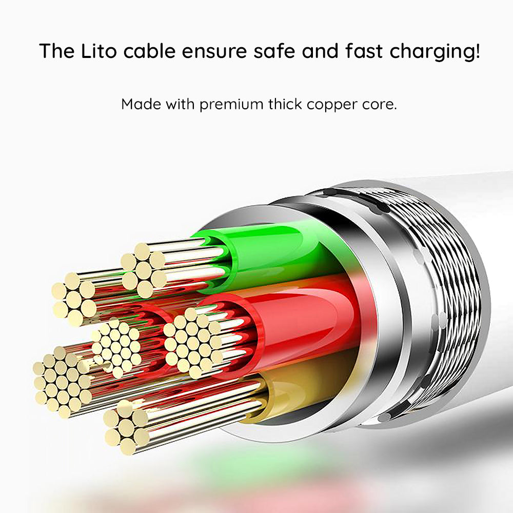 Data- og ladekabel USB-C - USB-C Lito LD03, 60W, 1m, Hvit