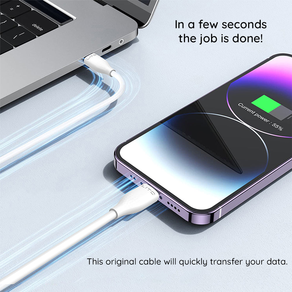 Data- og ladekabel USB-C - USB-C Lito LD03, 60W, 1m, Hvit