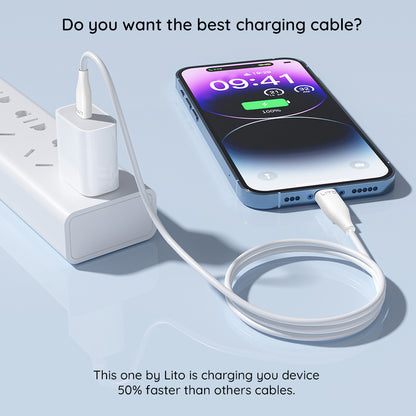 Data- og ladekabel USB-C - USB-C Lito LD03, 60W, 1m, Hvit