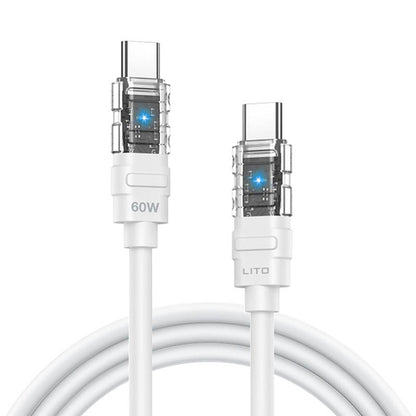 Data- og ladekabel USB-C - USB-C Lito LD05, 60W, 1m, Hvit