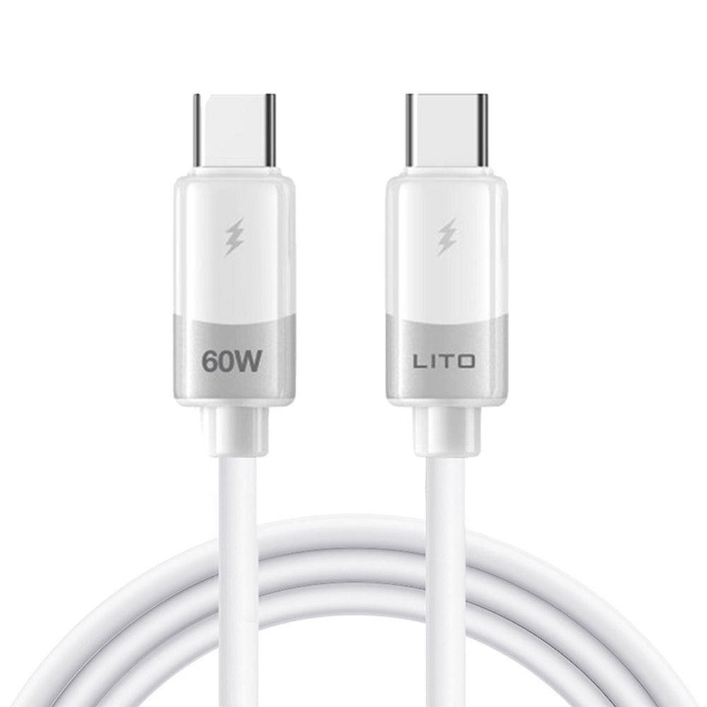 Data- og ladekabel USB-C - USB-C Lito LD07, 60W, 1m, Hvit