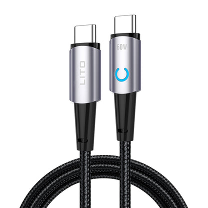 USB-C data- og ladekabel - USB-C Lito LD10CC, 60W, 1m, Svart