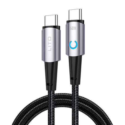 USB-C data- og ladekabel - USB-C Lito LD10CC, 60W, 1m, Svart