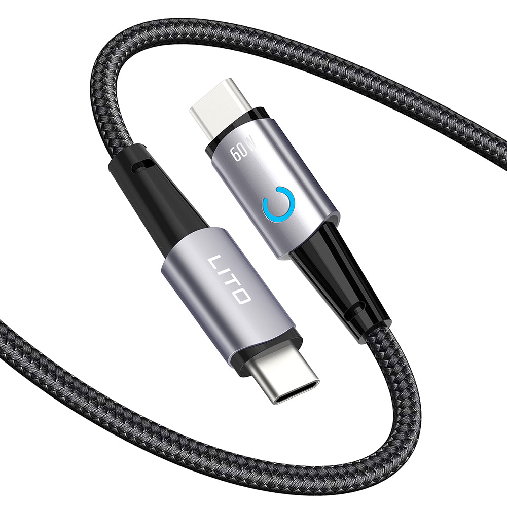 USB-C data- og ladekabel - USB-C Lito LD10CC, 60W, 1m, Svart