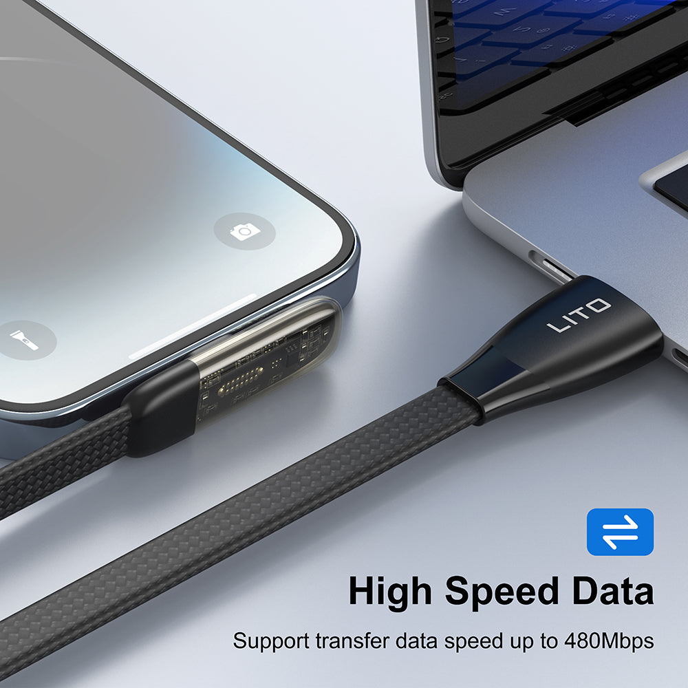 USB-C data- og ladekabel - USB-C Lito LD11CC, 60W, 1m, Svart