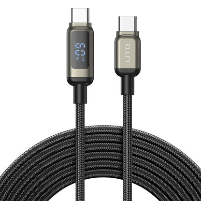 Data- og ladekabel USB-C - USB-C Lito LD15 Display, 60W, 1m, Svart