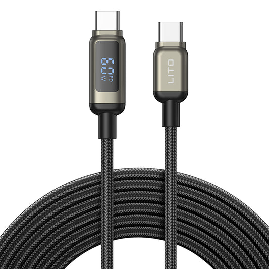 Data- og ladekabel USB-C - USB-C Lito LD15 Display, 60W, 1m, Svart