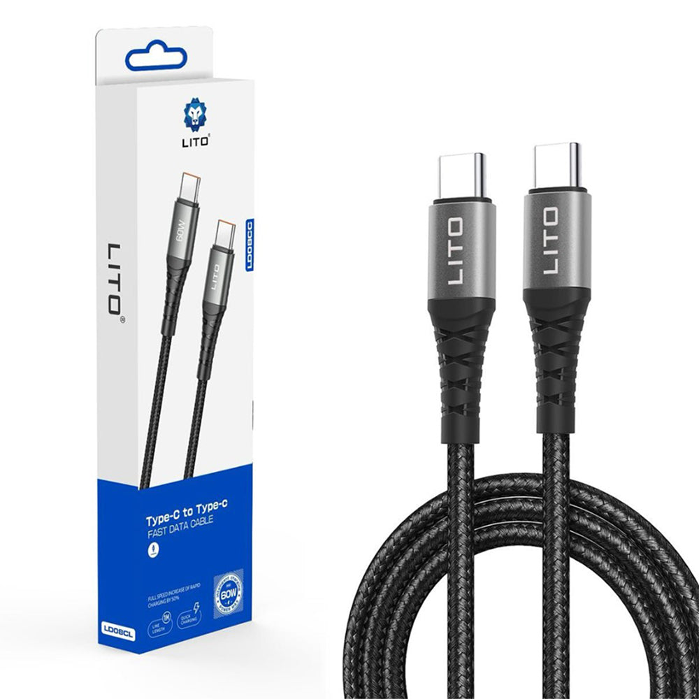 USB-C data- og ladekabel - USB-C Lito LD22CC, 60W, 2m, Svart