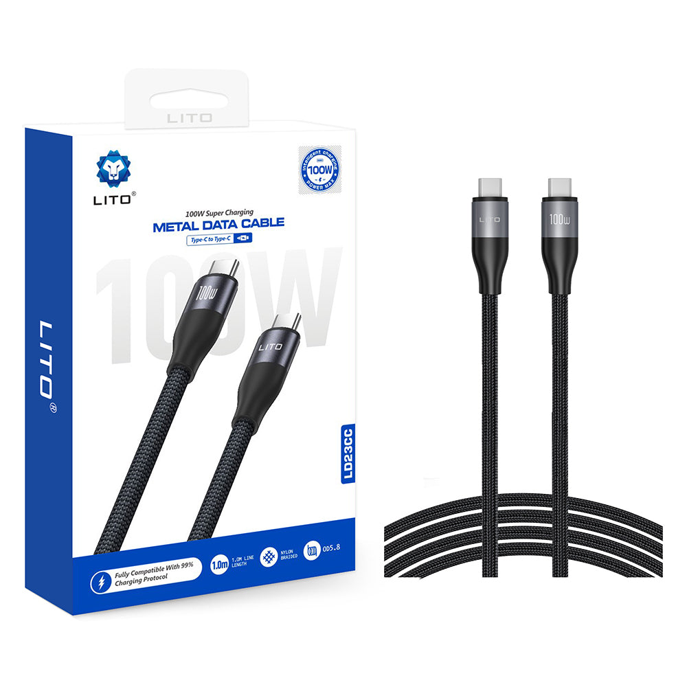 USB-C data- og ladekabel - USB-C Lito LD23CC, 100W, 1m, Grå