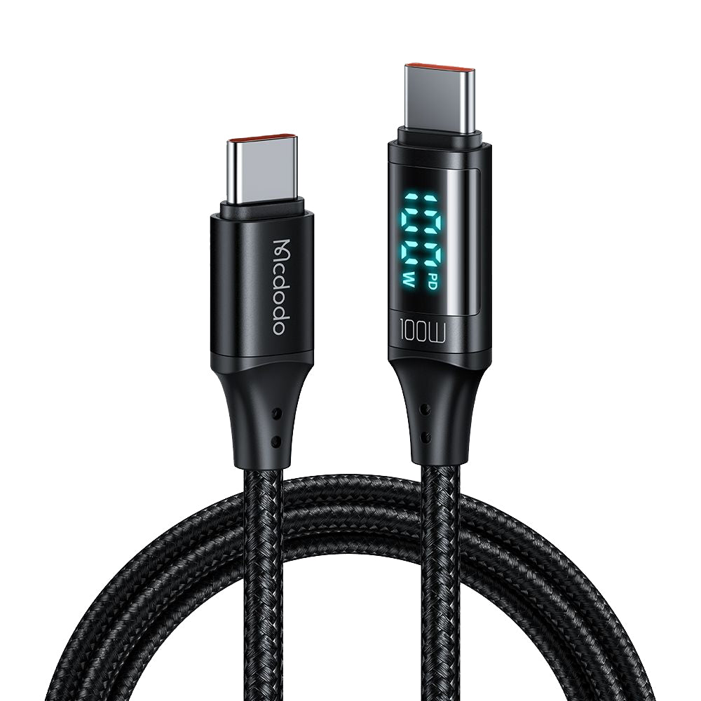 USB-C til USB-C data- og ladekabel McDodo CA-1100 Display, 100W, 1.2m, Svart