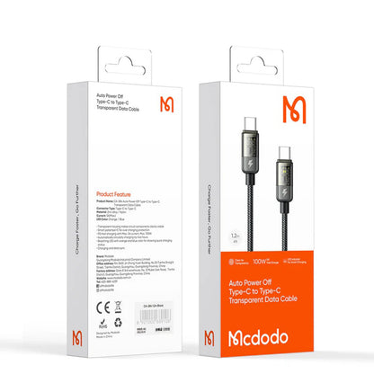 USB-C data- og ladekabel - USB-C McDodo CA-2840 Auto Power Off, 100W, 1.2m, Svart