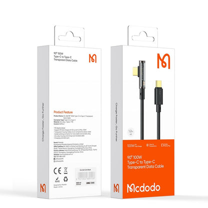 Data- og ladekabel USB-C - USB-C McDodo CA-3400 Angled, 100W, 1.2m, Svart