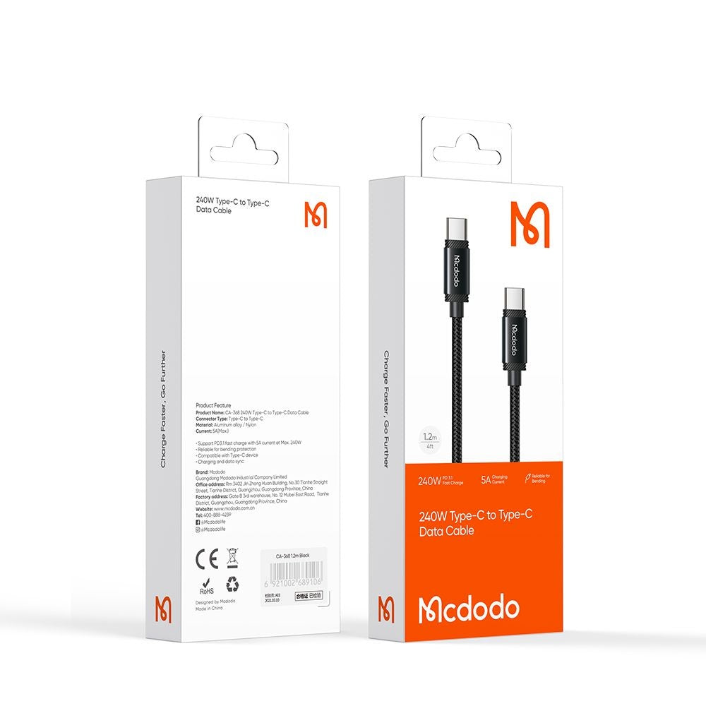 USB-C data- og ladekabel - USB-C McDodo CA-3680, 240W, 1.2m, Svart