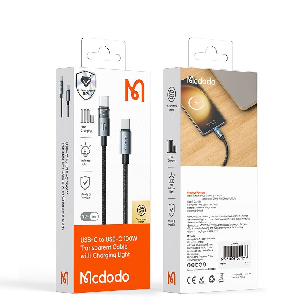 USB-C data- og ladekabel - USB-C McDodo CA-5581, 100W, 1.2m, Gull
