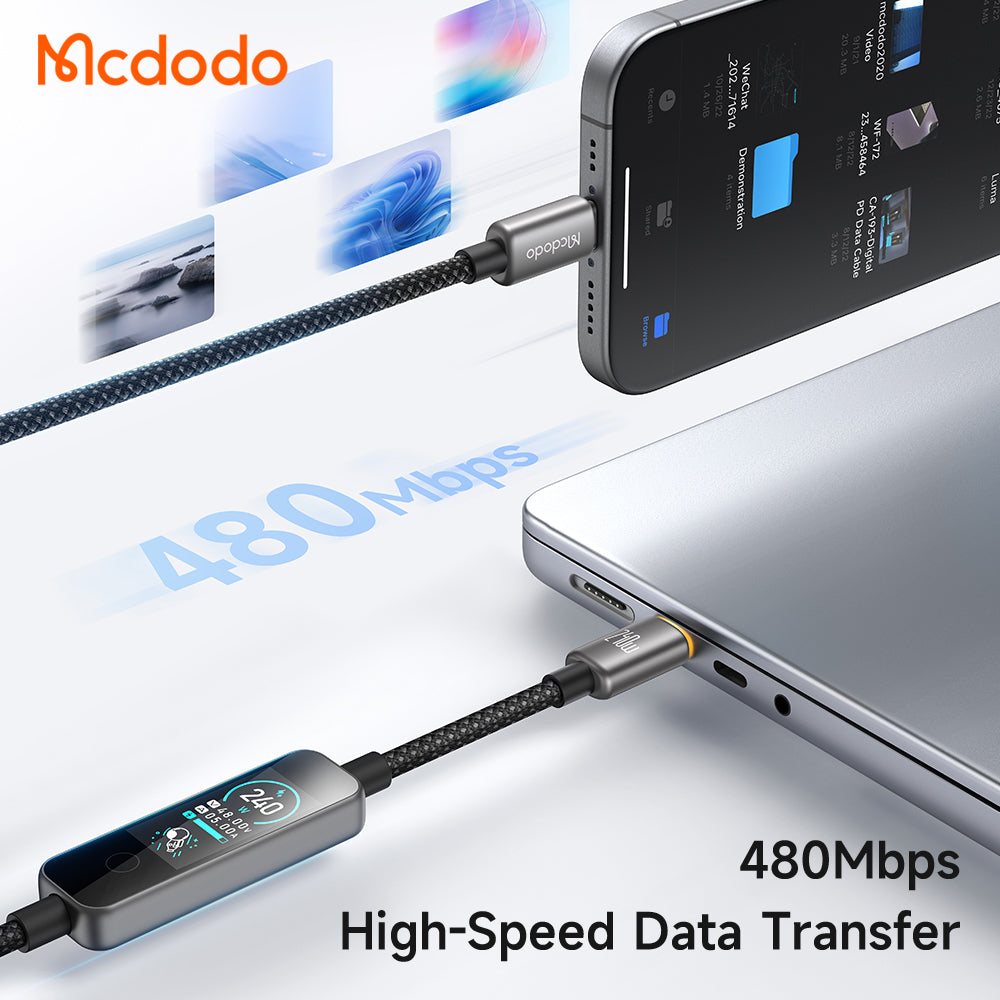 USB-C Data- og ladekabel - USB-C McDodo CA-8750 Display, 240W, 1,2m, svart