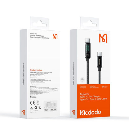 Data- og ladekabel USB-C - USB-C McDodo CA-8820 Display, 100W, 1.2m, Svart