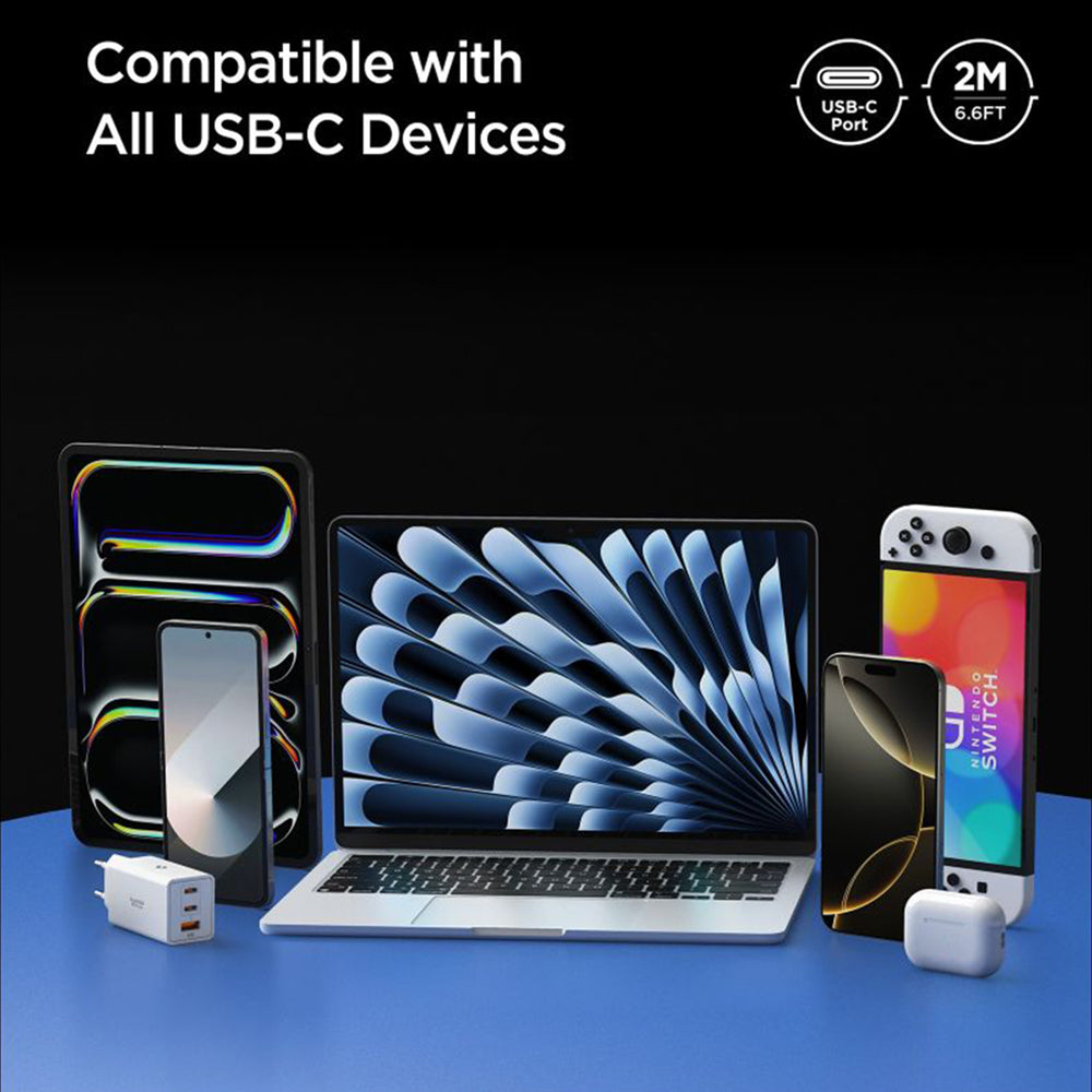 USB-C data- og ladekabel - USB-C Spigen EB10020CC, 100W, 2m, Hvit