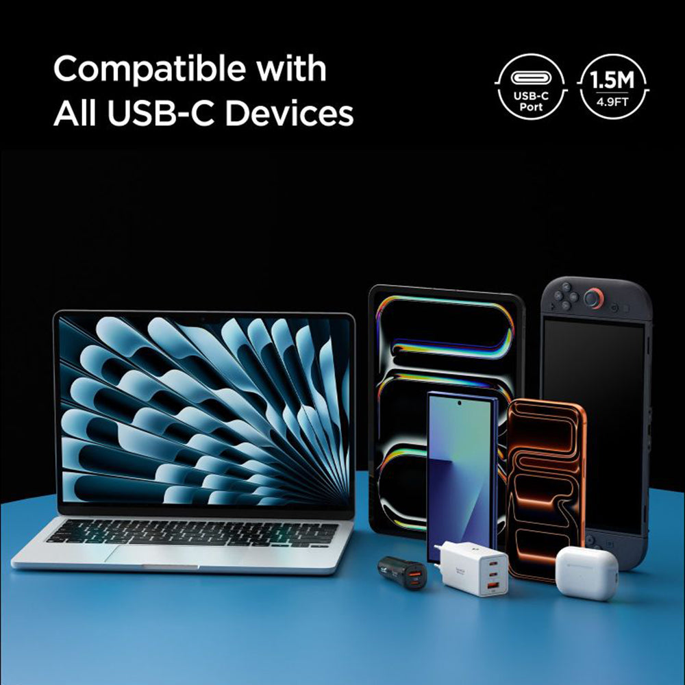 Data- og ladekabel USB-C - USB-C Spigen EB24015CC, 240W, 1.5m, Hvit ACA10422