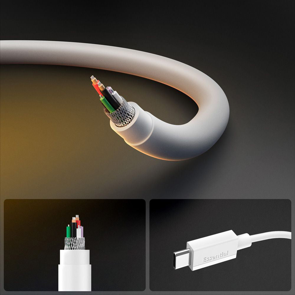 USB-C Data- og Ladekabel - USB-C Spigen Essential, 60W, 1m, Hvit ACA08717