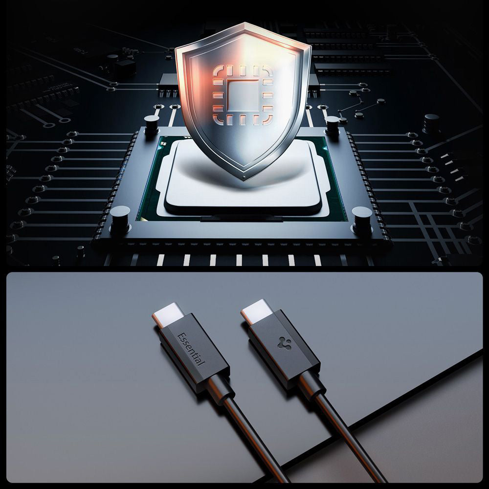 USB-C Data- og Ladekabel - USB-C Spigen Essential, 60W, 1m, Svart ACA08718