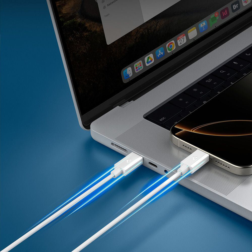 USB-C Data- og Ladekabel - USB-C Spigen Essential, 60W, 2m, Hvit ACA08719