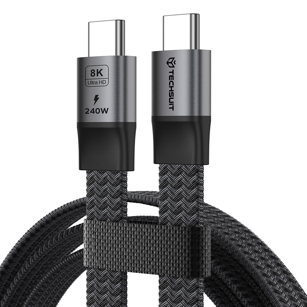 USB-C Data- og ladekabel - USB-C Techsuit ElysiumSync Pro CX1, 240W, 1m, Grå