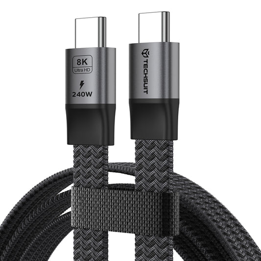 USB-C Data- og ladekabel - USB-C Techsuit ElysiumSync Pro CX1, 240W, 1m, Grå