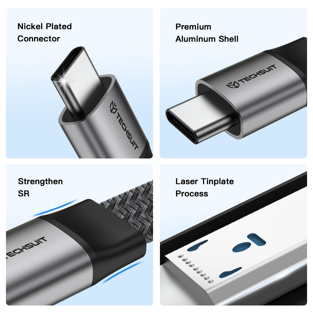 USB-C Data- og ladekabel - USB-C Techsuit ElysiumSync Pro CX1, 240W, 1m, Grå
