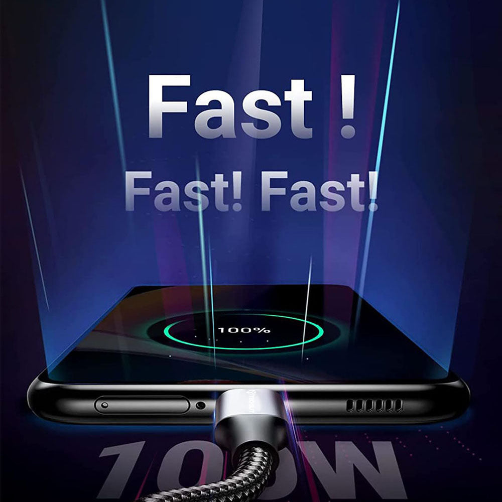 Data- og ladekabel USB-C - USB-C Techsuit PCB018, 100W, 1m, Svart