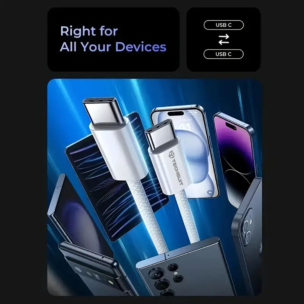 USB-C data- og ladekabel - USB-C Techsuit PCB114D, 60W, 1m, Blå