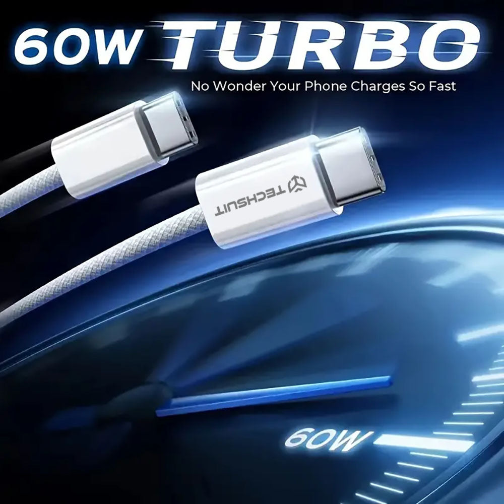 USB-C data- og ladekabel - USB-C Techsuit PCB114D, 60W, 1m, Gul