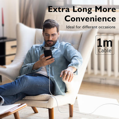 USB-C data- og ladekabel - USB-C Techsuit PCB130, 60W, 1m, Hvit